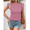 imageFloerns Womens Casual Cap Sleeve Boat Neck Striped Print Slim Fit Tee ShirtRed