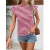 imageFloerns Womens Casual Cap Sleeve Boat Neck Striped Print Slim Fit Tee ShirtRed