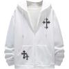 imageFloerns Mens Causal Graphic Print Long Sleeve Zip Up Drawstring Thermal Hoodies Sweatshirt With PocketsWhite Cross