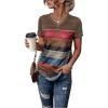 imageFloerns Womens Button Striped Block Color Round Neck Short Sleeve T Shirt Casual TeeBrown Multi