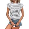 imageFloerns Womens Casual Cap Sleeve Boat Neck Striped Print Slim Fit Tee ShirtBlack Ink White