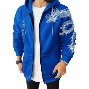 imageFloerns Mens Causal Graphic Print Long Sleeve Zip Up Drawstring Thermal Hoodies Sweatshirt With PocketsRoyal Blue