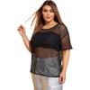 imageFloerns Womens Casual Plus Size Fishnet Sheer Mesh Short Sleeve Tee ShirtBlack