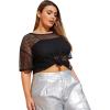imageFloerns Womens Casual Plus Size Fishnet Sheer Mesh Short Sleeve Tee ShirtBlack