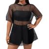 imageFloerns Womens Casual Plus Size Fishnet Sheer Mesh Short Sleeve Tee ShirtBlack Dull