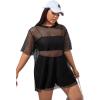 imageFloerns Womens Casual Plus Size Fishnet Sheer Mesh Short Sleeve Tee ShirtBlack Dull