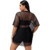 imageFloerns Womens Casual Plus Size Fishnet Sheer Mesh Short Sleeve Tee ShirtBlack Dull