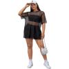 imageFloerns Womens Casual Plus Size Fishnet Sheer Mesh Short Sleeve Tee ShirtBlack Dull