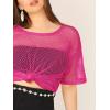 imageFloerns Womens Casual Plus Size Fishnet Sheer Mesh Short Sleeve Tee ShirtHot Pink