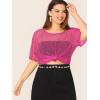 imageFloerns Womens Casual Plus Size Fishnet Sheer Mesh Short Sleeve Tee ShirtHot Pink