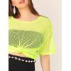 imageFloerns Womens Casual Plus Size Fishnet Sheer Mesh Short Sleeve Tee ShirtNeon Yellow