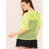 imageFloerns Womens Casual Plus Size Fishnet Sheer Mesh Short Sleeve Tee ShirtNeon Yellow