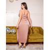 imageFloerns Womens Plus Size Satin Spaghetti Strap Cowl Neck Wrap Party Cami DressApricot Pink New