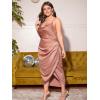 imageFloerns Womens Plus Size Satin Spaghetti Strap Cowl Neck Wrap Party Cami DressApricot Pink New