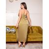 imageFloerns Womens Plus Size Satin Spaghetti Strap Cowl Neck Wrap Party Cami DressArmy Green