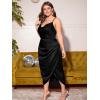 imageFloerns Womens Plus Size Satin Spaghetti Strap Cowl Neck Wrap Party Cami DressBlack
