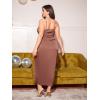 imageFloerns Womens Plus Size Satin Spaghetti Strap Cowl Neck Wrap Party Cami DressBrown