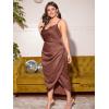 imageFloerns Womens Plus Size Satin Spaghetti Strap Cowl Neck Wrap Party Cami DressBrown