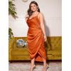 imageFloerns Womens Plus Size Satin Spaghetti Strap Cowl Neck Wrap Party Cami DressBurnt Orange