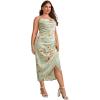 imageFloerns Womens Plus Size Satin Spaghetti Strap Cowl Neck Wrap Party Cami DressFloral Green