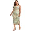 imageFloerns Womens Plus Size Satin Spaghetti Strap Cowl Neck Wrap Party Cami DressFloral Green