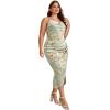 imageFloerns Womens Plus Size Satin Spaghetti Strap Cowl Neck Wrap Party Cami DressFloral Green