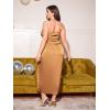 imageFloerns Womens Plus Size Satin Spaghetti Strap Cowl Neck Wrap Party Cami DressGold