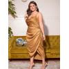 imageFloerns Womens Plus Size Satin Spaghetti Strap Cowl Neck Wrap Party Cami DressGold