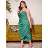 imageFloerns Womens Plus Size Satin Spaghetti Strap Cowl Neck Wrap Party Cami DressGreen Solid