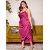 imageFloerns Womens Plus Size Satin Spaghetti Strap Cowl Neck Wrap Party Cami DressHot Pink