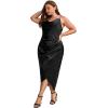 imageFloerns Womens Plus Size Satin Spaghetti Strap Cowl Neck Wrap Party Cami DressJacquard Black