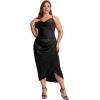 imageFloerns Womens Plus Size Satin Spaghetti Strap Cowl Neck Wrap Party Cami DressJacquard Black