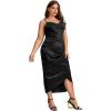 imageFloerns Womens Plus Size Satin Spaghetti Strap Cowl Neck Wrap Party Cami DressJacquard Black