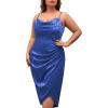 imageFloerns Womens Plus Size Satin Spaghetti Strap Cowl Neck Wrap Party Cami DressJacquard Blue