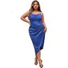 imageFloerns Womens Plus Size Satin Spaghetti Strap Cowl Neck Wrap Party Cami DressJacquard Blue