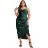 imageFloerns Womens Plus Size Satin Spaghetti Strap Cowl Neck Wrap Party Cami DressJacquard Green