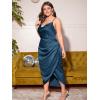 imageFloerns Womens Plus Size Satin Spaghetti Strap Cowl Neck Wrap Party Cami DressNavy Blue
