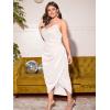 imageFloerns Womens Plus Size Satin Spaghetti Strap Cowl Neck Wrap Party Cami DressNew White