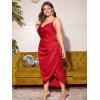 imageFloerns Womens Plus Size Satin Spaghetti Strap Cowl Neck Wrap Party Cami DressRed Solid