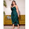 imageFloerns Womens Plus Size Satin Spaghetti Strap Cowl Neck Wrap Party Cami DressTeal Blue