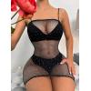 imageFloerns Womens Sheer Mesh Sleeveless Babydoll Slip Lingerie NightgownAzure Black Rhinestone