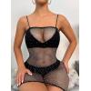 imageFloerns Womens Sheer Mesh Sleeveless Babydoll Slip Lingerie NightgownAzure Black Rhinestone