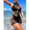 imageFloerns Womens Sheer Mesh Sleeveless Babydoll Slip Lingerie NightgownBlack High Neck