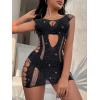imageFloerns Womens Sheer Mesh Sleeveless Babydoll Slip Lingerie NightgownBlack Solid Rhinestone