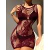 imageFloerns Womens Sheer Mesh Sleeveless Babydoll Slip Lingerie NightgownBurgundy Floral