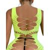 imageFloerns Womens Sheer Mesh Sleeveless Babydoll Slip Lingerie NightgownLime Green Solid
