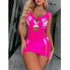 imageFloerns Womens Sheer Mesh Sleeveless Babydoll Slip Lingerie NightgownNeon Pink