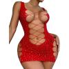 imageFloerns Womens Sheer Mesh Sleeveless Babydoll Slip Lingerie NightgownRed Plain