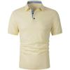 imageFloerns Mens Causal Short Sleeve Polo Shirts Contrast Collar Half Placket TShirtsYellow