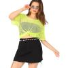 imageFloerns Womens Casual Plus Size Fishnet Sheer Mesh Short Sleeve Tee ShirtNeon Yellow
